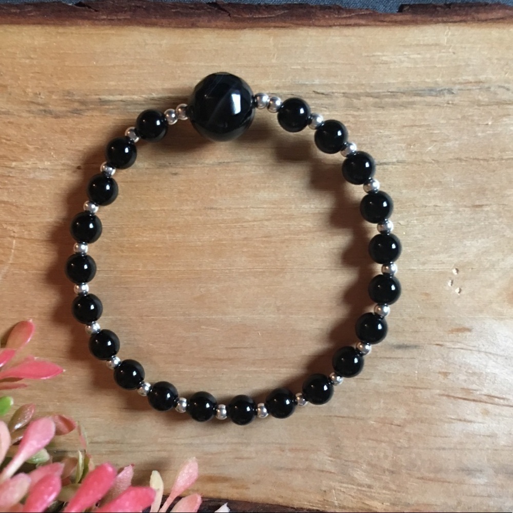 Genuine Jasper/sterling 925 silver beaded bracelet
